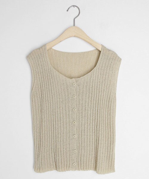 DHOLIC(ディーホリック)の「ボタンリブニットスリーブレス(タンクトップ・レディース・ホワイト/ベージュ/ブラウン/イエロー/ブラック/ブルー・FREE)」の4枚目の写真