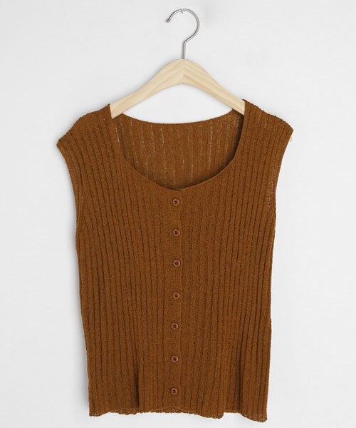 DHOLIC(ディーホリック)の「ボタンリブニットスリーブレス(タンクトップ・レディース・ホワイト/ベージュ/ブラウン/イエロー/ブラック/ブルー・FREE)」の3枚目の写真