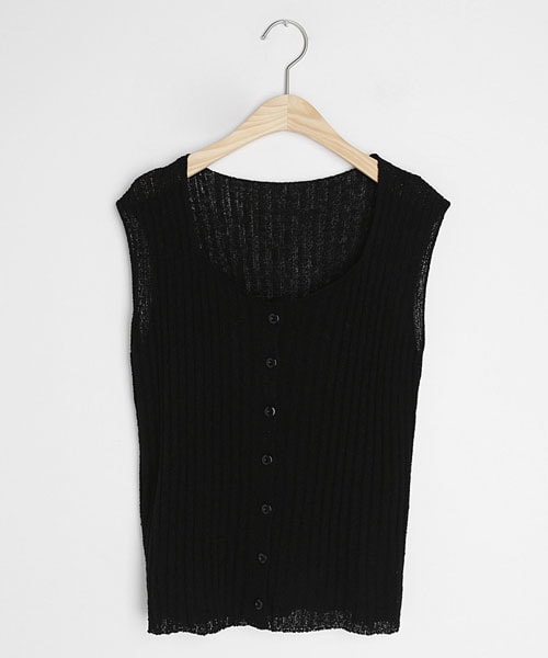 DHOLIC(ディーホリック)の「ボタンリブニットスリーブレス(タンクトップ・レディース・ホワイト/ベージュ/ブラウン/イエロー/ブラック/ブルー・FREE)」の2枚目の写真