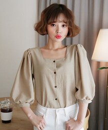 DHOLIC | スクエアネックボタンブラウス(シャツ/ブラウス)