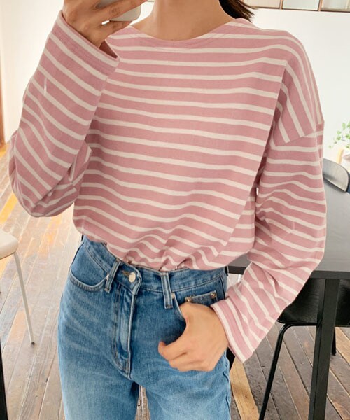 DHOLIC（ディーホリック）の「ボートネックルーズボーダーTシャツ（Tシャツ/カットソー・レディース・ブルー/ピンク/イエロー/その他・FREE）」の3枚目の写真