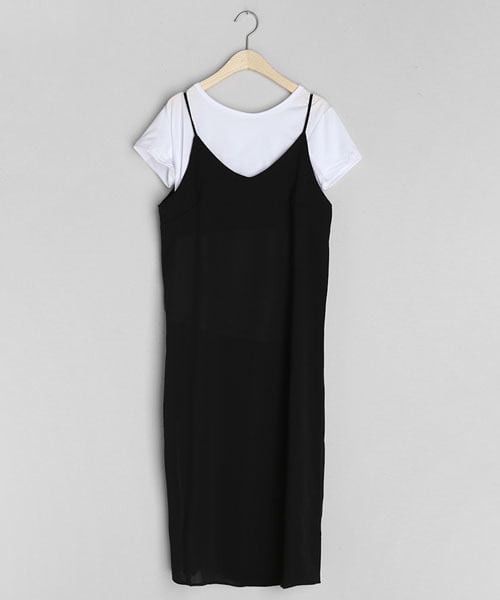 DHOLIC(ディーホリック)の「TシャツSETキャミワンピース(ワンピース・レディース・ベージュ/ブラック・FREE)」の2枚目の写真