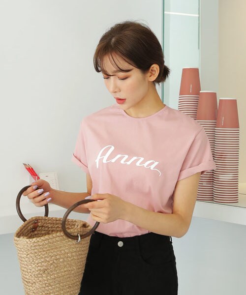 DHOLIC(ディーホリック)の「Anna半袖Tシャツ(Tシャツ/カットソー・レディース・ホワイト/ピンク/ブラック・FREE)」の3枚目の写真