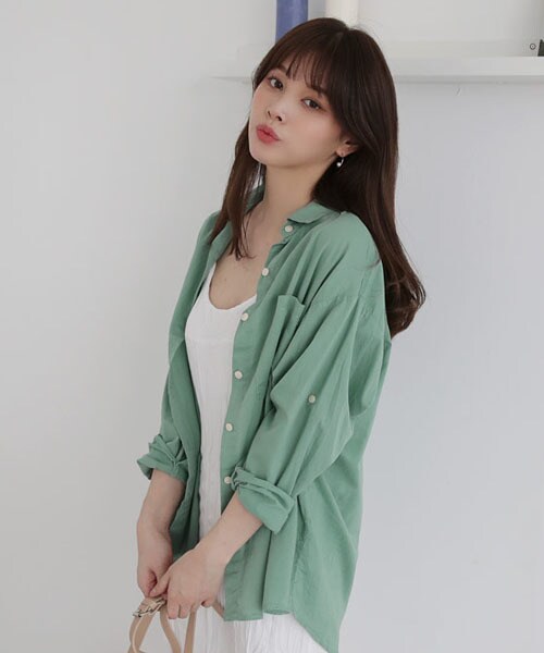 DHOLIC（ディーホリック）の「ライトカラーオーバーシャツ（シャツ/ブラウス・レディース・ホワイト/グリーン/オレンジ/ピンク/イエロー・FREE）」の2枚目の写真