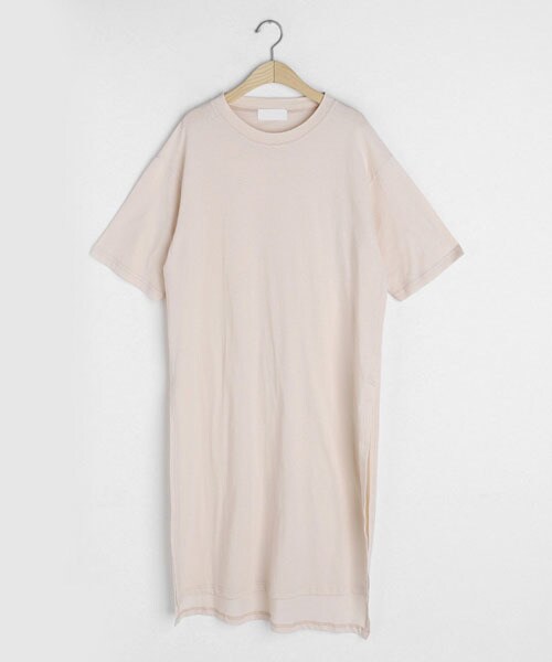 DHOLIC（ディーホリック）の「ディープスリットロングTシャツ（Tシャツ/カットソー・レディース・ホワイト/ピンク/ベージュ/ブルー/グリーン/ブラック・FREE）」の3枚目の写真