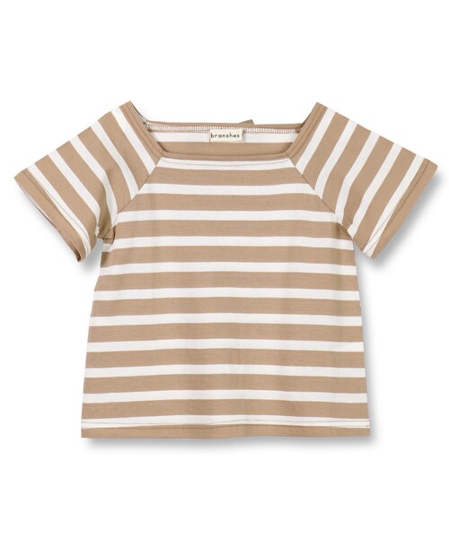 BRANSHES（ブランシェス）の「スクエアネック半袖ボーダーTシャツ（Tシャツ/カットソー・キッズ・ネイビーブルー/キャメル・90cm～150cm）」の2枚目の写真