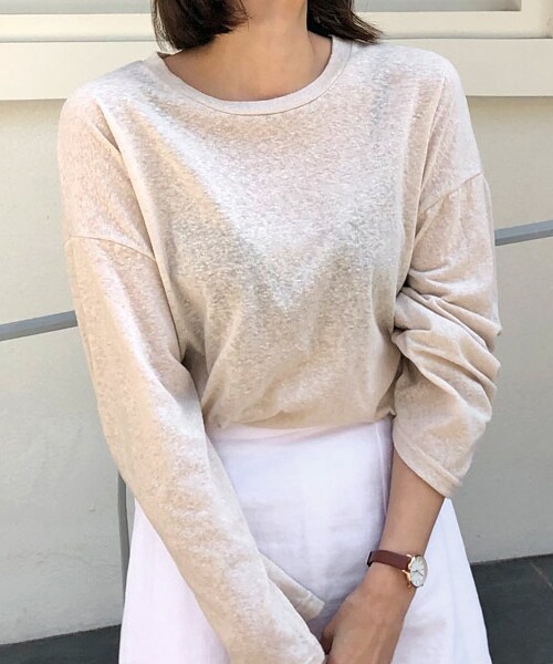 DHOLIC（ディーホリック）の「ラグランスリーブリネン混Tシャツ（Tシャツ/カットソー・レディース・ホワイト/ベージュ/ブラック/ブラウン・FREE）」の4枚目の写真