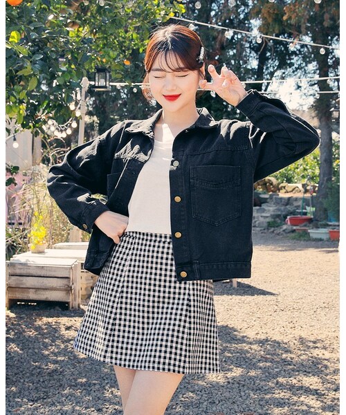 HOTPING（ホッピン）の「ビッグポケットデニムジャケット（デニムジャケット・レディース・Other/Black・フリーサイズ）」の2枚目の写真