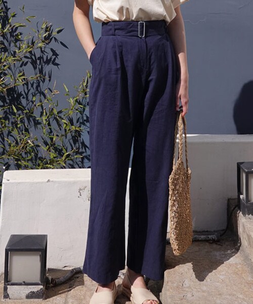 DHOLIC（ディーホリック）の「リネン混ベルトSETワイドパンツ（その他パンツ・レディース・ベージュ/ブルー/ピンク・FREE）」の2枚目の写真