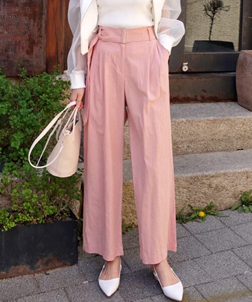 DHOLIC（ディーホリック）の「リネン混ベルトSETワイドパンツ（その他パンツ・レディース・ベージュ/ブルー/ピンク・FREE）」の3枚目の写真