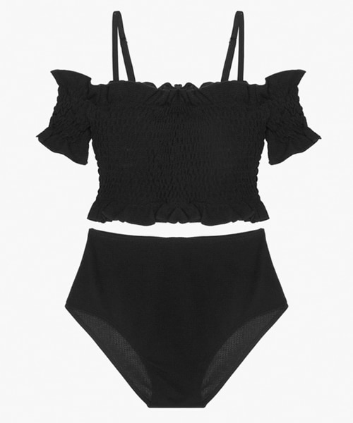 DHOLIC（ディーホリック）の「2WAYシャーリングオフショルダービキニ（水着・レディース・ピンク/ブラック・M/L）」の2枚目の写真