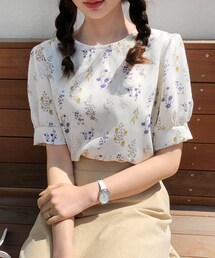 DHOLIC | フローラルラウンドネックブラウス(シャツ/ブラウス)