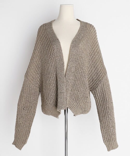 DHOLIC（ディーホリック）の「ルーズオープンニットカーディガン（カーディガン/ボレロ・レディース・ホワイト/ブラウン・FREE）」の2枚目の写真