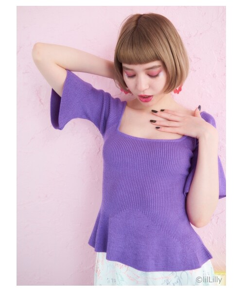 lilLilly(リルリリー)の「ヘムフレアニットトップ(トップス・レディース・LT PINK/PURPLE/PINK/RED・FREE)」の1枚目の写真