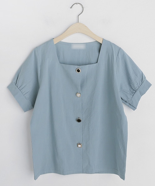 DHOLIC(ディーホリック)の「マルチボタンスクエアネックブラウス(シャツ/ブラウス・レディース・ホワイト/ブルー/ブラック/ピンク・FREE)」の3枚目の写真