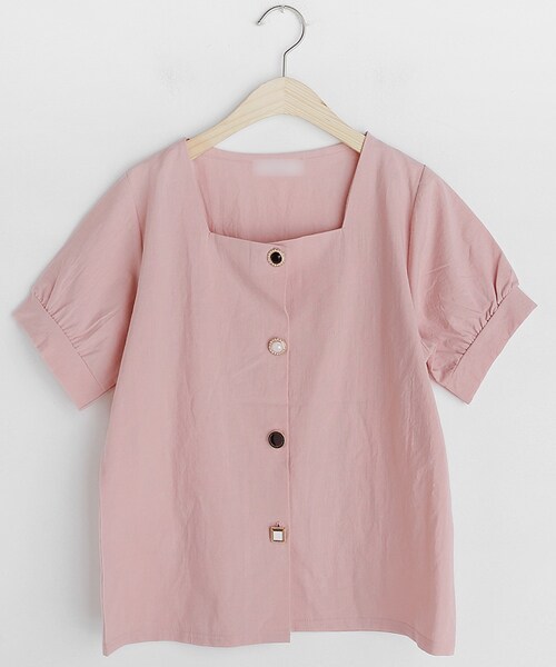 DHOLIC(ディーホリック)の「マルチボタンスクエアネックブラウス(シャツ/ブラウス・レディース・ホワイト/ブルー/ブラック/ピンク・FREE)」の4枚目の写真