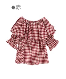 Bobon21 | ギンガムチェック柄フレアトップス-全２色-(シャツ/ブラウス)