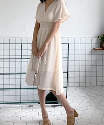 DHOLIC | バックリボンVネックフレアワンピース(ワンピース)