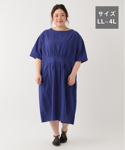 studio CLIP（スタディオクリップ）の「綿麻ウエスト切り替えワンピース[WEB限定プラスサイズ]（その他・ライトグレー/ブラック/アイボリー/ブルー）」の4枚目の写真