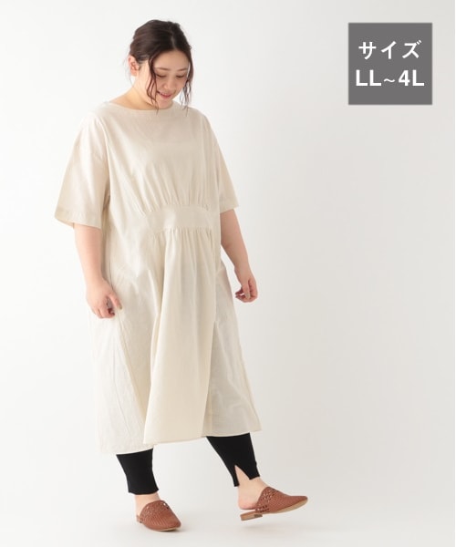 studio CLIP（スタディオクリップ）の「綿麻ウエスト切り替えワンピース[WEB限定プラスサイズ]（その他・ライトグレー/ブラック/アイボリー/ブルー）」の3枚目の写真