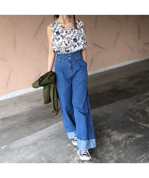 copine(コピン)の「裾ロールアップ!ハイウエストワイドデニムパンツ【クリックポスト対象商品】(デニムパンツ・レディース・その他)」の2枚目の写真