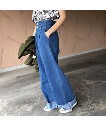 copine | 裾ロールアップ!ハイウエストワイドデニムパンツ【クリックポスト対象商品】(デニムパンツ)