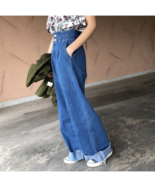 copine(コピン)の「裾ロールアップ!ハイウエストワイドデニムパンツ【クリックポスト対象商品】(デニムパンツ・レディース・その他)」の1枚目の写真
