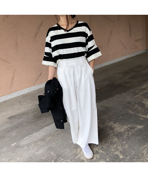 copine（コピン）の「BIGシルエット！袖ロールアップ太ボーダーTシャツ【クリックポスト対象商品】（Tシャツ/カットソー・レディース・その他）」の7枚目の写真
