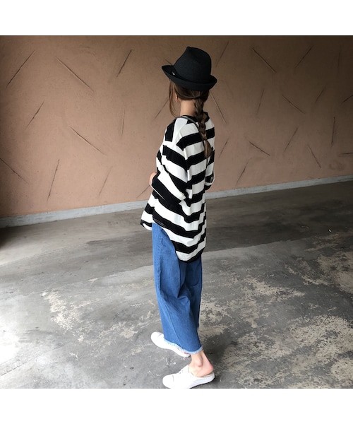 copine（コピン）の「BIGシルエット！袖ロールアップ太ボーダーTシャツ【クリックポスト対象商品】（Tシャツ/カットソー・レディース・その他）」の2枚目の写真