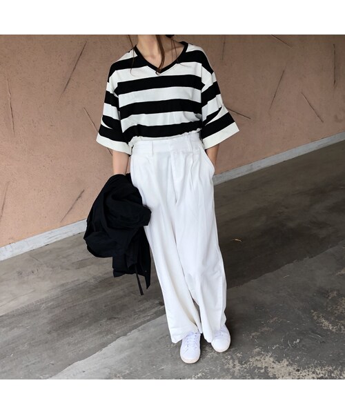 copine（コピン）の「BIGシルエット！袖ロールアップ太ボーダーTシャツ【クリックポスト対象商品】（Tシャツ/カットソー・レディース・その他）」の10枚目の写真