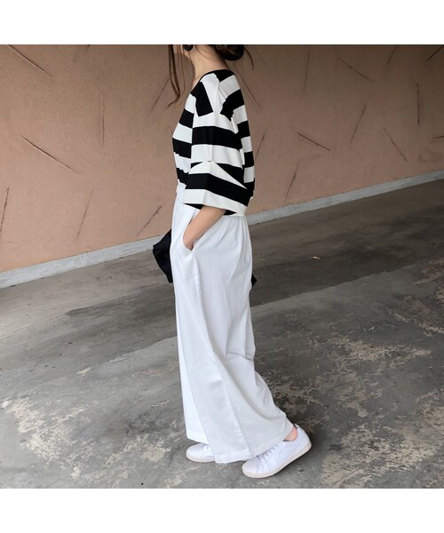 copine（コピン）の「BIGシルエット！袖ロールアップ太ボーダーTシャツ【クリックポスト対象商品】（Tシャツ/カットソー・レディース・その他）」の8枚目の写真