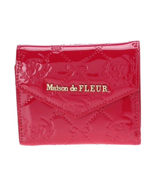 メゾンドフルール エナメルモノグラムミニウォレット ダークピンク