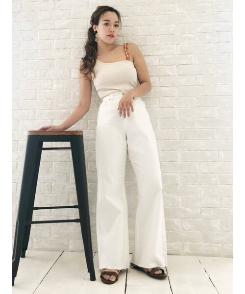 EVRIS（エヴリス）の「シンプルバギーDENIMパンツ（デニムパンツ・ホワイト/アイスブルー・M/S）」の16枚目の写真