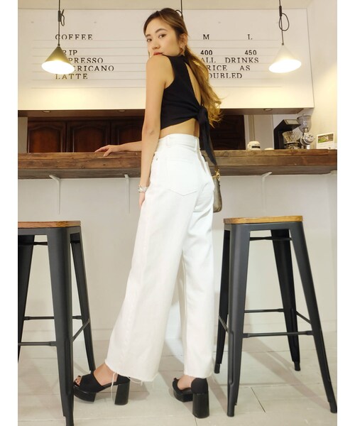 EVRIS（エヴリス）の「シンプルバギーDENIMパンツ（デニムパンツ・ホワイト/アイスブルー・M/S）」の10枚目の写真