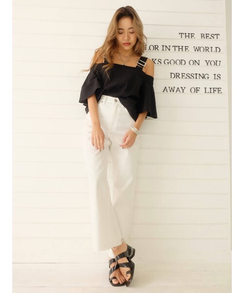 EVRIS（エヴリス）の「シンプルバギーDENIMパンツ（デニムパンツ・ホワイト/アイスブルー・M/S）」の8枚目の写真