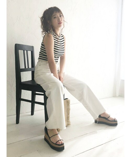 EVRIS（エヴリス）の「シンプルバギーDENIMパンツ（デニムパンツ・ホワイト/アイスブルー・M/S）」の14枚目の写真