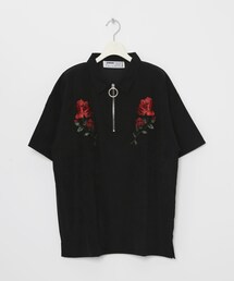 LEGENDA | Half Zip Rose Embroidery Short Sleeve シャツ(トップス)