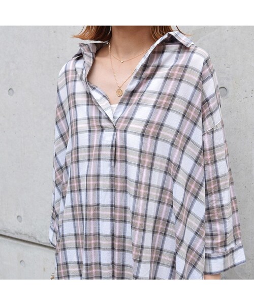 no brand（ノーブランド）の「[ RE-ARRIVAL ]チェックオーバーシャツOP（ワンピース・レディース・その他）」の3枚目の写真