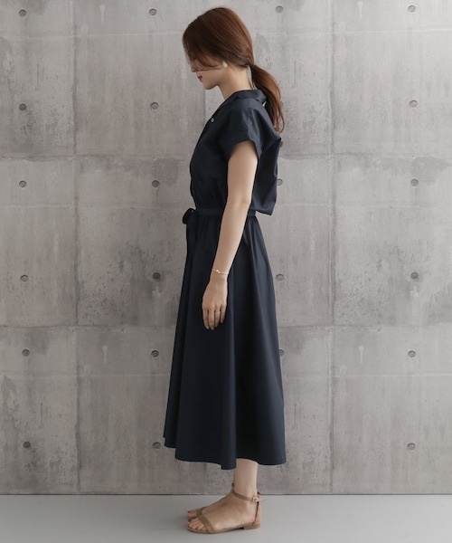 美品 アーバンリサーチドアーズ オープンカラー シャツワンピース F ネイビー URBAN RESEARCH DOORS - DOORS☆オープンカラーシャツワンピース
