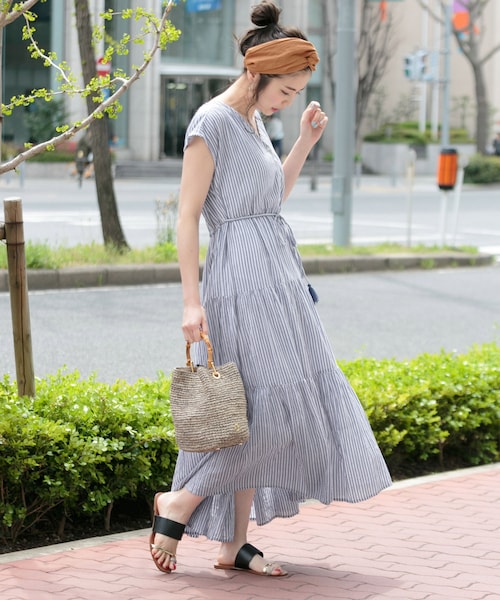 アーバンリサーチ ティアード ロングワンピース ノースリーブ インド綿 グリーン URBAN RESEARCH Sonny Label（アーバンリサーチサニーレーベル
