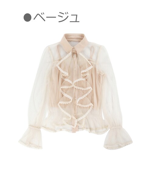 Bobon21(ボボンニジュウイチ)の「ラッフルフリルシースルーブラウス-全2色-(シャツ/ブラウス・レディース・ピンク/ベージュ・M)」の2枚目の写真
