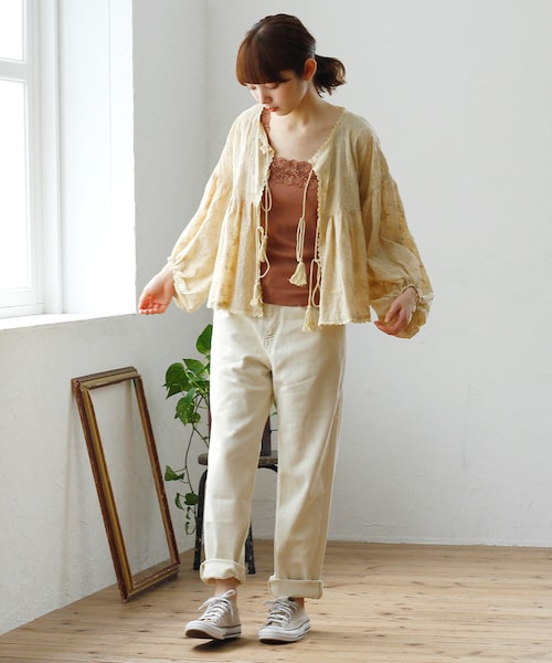 Crisp（クリスプ）の「ワッフルレースキャミ（キャミソール・レディース・アイボリー/ダークブラウン/ブラウン・FREE）」の6枚目の写真