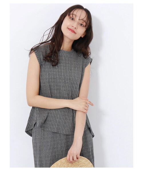 E hyphen world gallery（イーハイフンワールドギャラリー）の「ワイドリブセットアップ（ワンピース/ドレス・チャコールグレー/ベージュ/カーキ・F）」の5枚目の写真