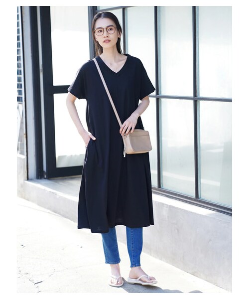 AMERICAN HOLIC（アメリカンホリック）の「強撚Vネックワンピース（ワンピース/ドレス・ブラック/ベージュ/カーキ/ブルーグリーン・F）」の16枚目の写真