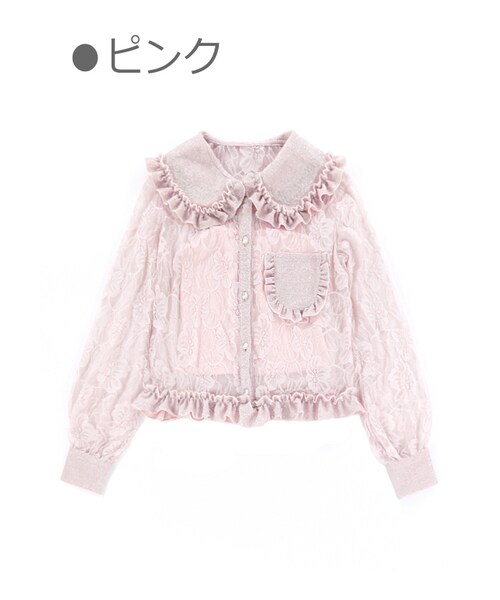 Bobon21(ボボンニジュウイチ)の「ラメ入りフリルレースブラウス-全2色-(シャツ/ブラウス・レディース・グレー/ピンク・S/M/L)」の2枚目の写真