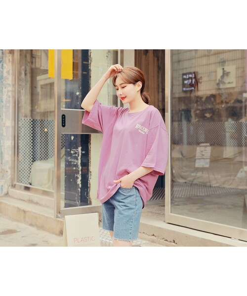 HOTPING(ホッピン)の「RECORDレタリングTシャツ(Tシャツ/カットソー・レディース・White/Purple/Green/Blue/Orange・フリーサイズ)」の4枚目の写真