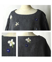 美品　45R／フォーティファイブアール　ギマツイードノースリーブ　藍染め　R刺繍 美品 45R／フォーティファイブアール ギマツイードノースリーブ