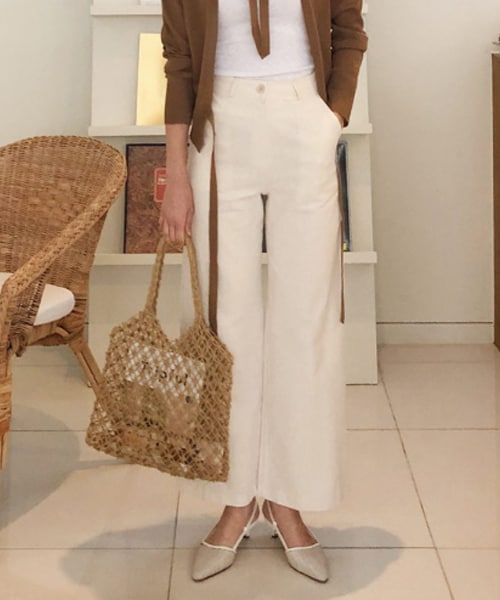 DHOLIC（ディーホリック）の「ハイウエストコットンワイドパンツ（その他パンツ・レディース・グリーン/ホワイト/ブラック・S/M）」の2枚目の写真