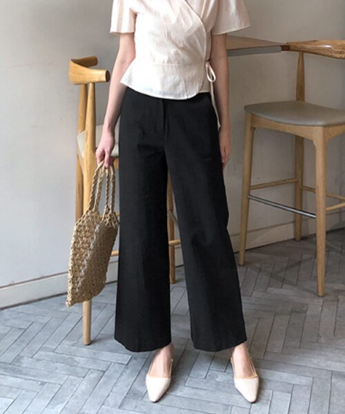 DHOLIC（ディーホリック）の「ハイウエストコットンワイドパンツ（その他パンツ・レディース・グリーン/ホワイト/ブラック・S/M）」の3枚目の写真