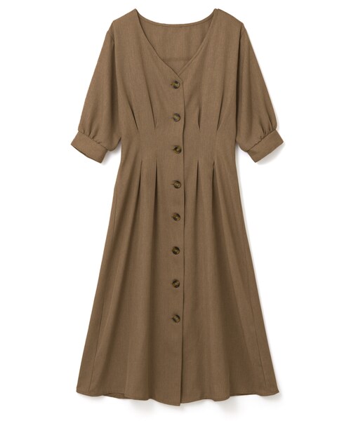 GRL（グレイル）の「Vネック前ボタンウエストタックワンピース（ワンピース・レディース・ベージュ/ブラウン・M）」の2枚目の写真